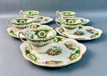 Set Of Five Foley Bone China Broadway Cup And Saucers