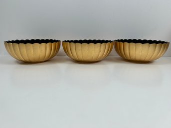 Set Of 3 Gold Tone Plastic Bowls Imported From Japan.