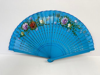 Folding Handheld Hand Fan Painted Wood & Fabric