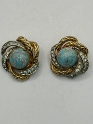 Boucher Clip  Earrings With Faux Turquoise Diamante 1956