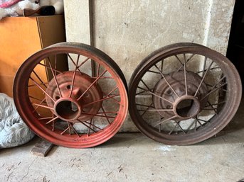 Two Antique Car Wheels