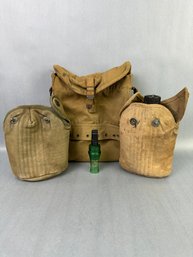 Vintage US Military Pouchs And Canteen Plus A Duck Call