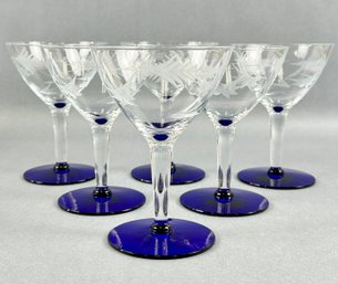 Set Of Six Etched Glass Stemware
