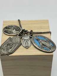 Sterling Chain With Religious Medals -some Sterling