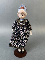 1950s Small Porcelain Doll With Stand.