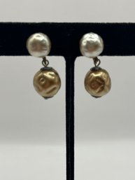 Antique Dangle Faux Pearls With Screw On Earrings