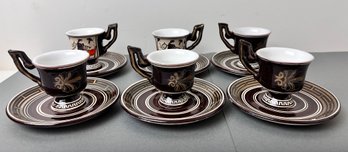 6 Minature Tea Cups With Saucers, Hand Made And Painted On Greece.