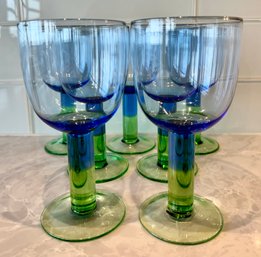 Set Of 7 Dansk Scandinavian Modern Blue & Green Bicolor Glassware  *Local Pick Up Only*