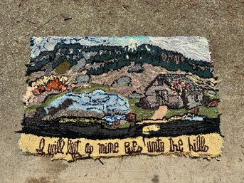 Vintage Mountain Cottage Scene Rug