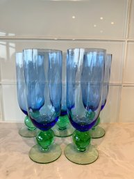 5 Blue And Green Art Glass Flutes