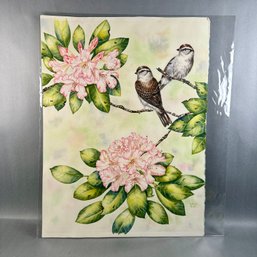 Susan Lebow - Original Watercolor Of Birds And Pink Flowers