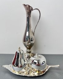 International Silver Company Silverplate Salt N Pepper Shaker With Leaf Base And Pitcher.