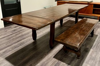 Large Primitive Style Dining Table With Bench