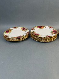 14 Royal Albert Country Rose Bread Plates.