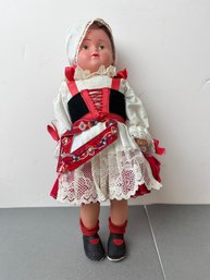 National Costume Vintage Celluloid Dolls In Traditional Baltic Russian Rustic Folk Dress.