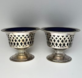 EPNS Silver Plated Footed Candy Bowl With Cobalt Blue Glass Insert