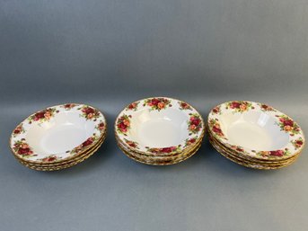 12 Royal Albert Old Country Roses Rimmed Soup Bowls.