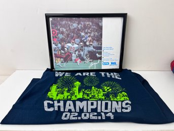 Size Small Seahawks 2014 World Champions T Shirt And A Steve Largent Photo.