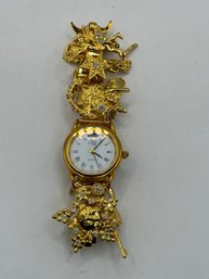 Vintage Kirks Folly Gold Tone Moon Phase Celestial Crystal Charm Bracelet Watch