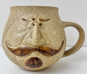 Large Stoneware Coffee Mug Depicting Mustache Man.