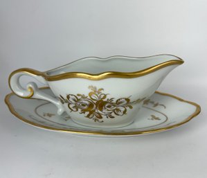 Vintage Porcelain De France Hand Painted Gravy Boat