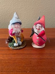 Pair Of US Zone German Vintage Santa Ornaments