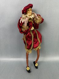 Court Jester With Writing Quill And Trumpet - 13 Inches High