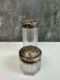 Vintage Glass And Sterling Vanity Jars