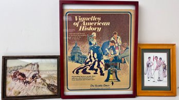 2 Framed Americana Prints And A Framed Bicentennial Edition Insert Of The Seattle Times.