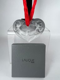 Lalique Paris Crystal Signed Heart Shaped Engraved Angels Ornament