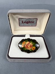 Legere Handpainted In Russia Flowered Brooch.