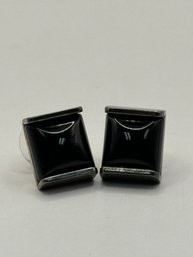 Sterling Silver Pierced Earrings With Onyx Marked 925 Mexico