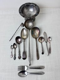 Lot Of Silver Plate And Stainless Flatware With Silver Plate Compote.