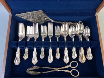 87 Pieces Of Electroplated Brass Flatware In A Wood Case.