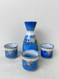 Japanese Saki Set Depicting Sandhill Crane.