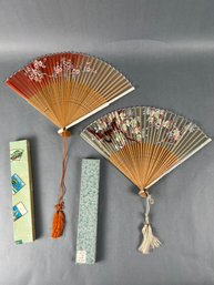 2 Hand Painted Japanese Silk Fans.