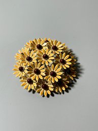 Vintage Metal And Enamel Flower Brooch