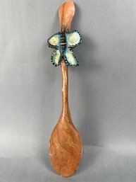 Butterfly Decorated Hand-carved Wood Spoon