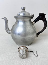 Vintage Aluminum Teapot And Tea Strainer.