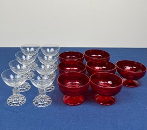 Vintage Ruby Red Sorbet & Clear Champagne Glasses - Local Pickup Only