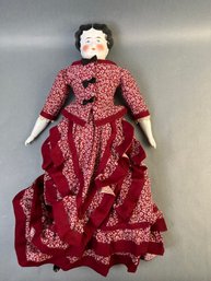Antique 20 Inch Flat Top Doll With Porcelain Head, Arms And Legs Probably German 1860-70.