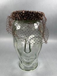 Vintage Brown Round Hat With Partial Net