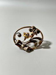 12k Gold Fill On Silver Floral Brooch