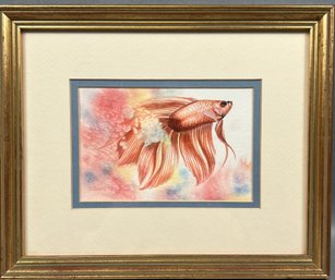 Original Susan LeBow Framed And Signed Watercolor Of A Goldfish.