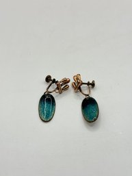 Modernist Copper And Enamel Clip Earrings
