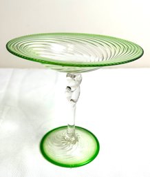 Vintage Stueben Green Swirl Depression Glass Tall Footed Candy Dish - Signed *Local Pickup Only*