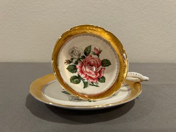 Rose And Gold Bone China Cup And Saucer