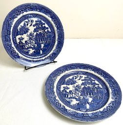 Pair Of John Tams Longton Blue Willow Pattern Pottery Dishes