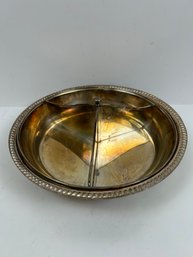 Silver Plate Tri Divided Serving Dish With Removable Liner.