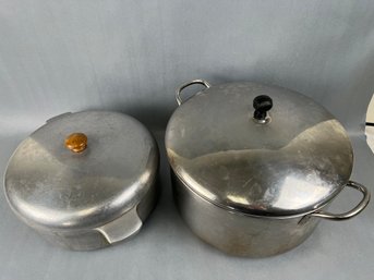2 Large Stew/soup Pots, 12qt Faberware And Unknown Aluminum.